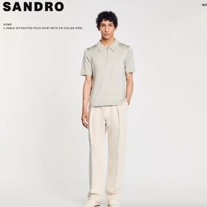 Men's Sandro Light Grey PABLO ZIP KNITTED POLO SHIRT WITH ZIP COLLAR STEEL